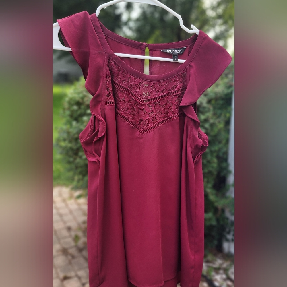 Express Deep Red Ruffle Sleeve Blouse